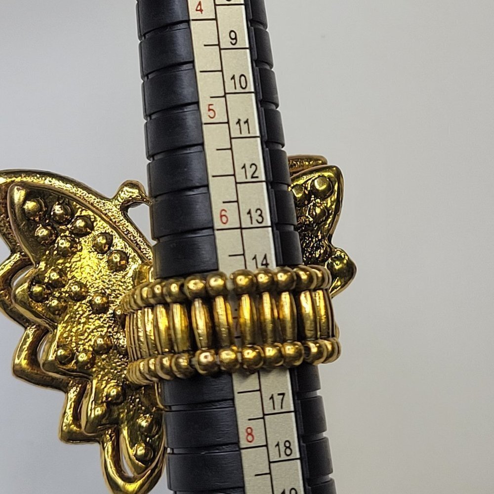 VINTAGE Gold Rhinestone Butterfly Stretch Ring - Picture 7 of 14